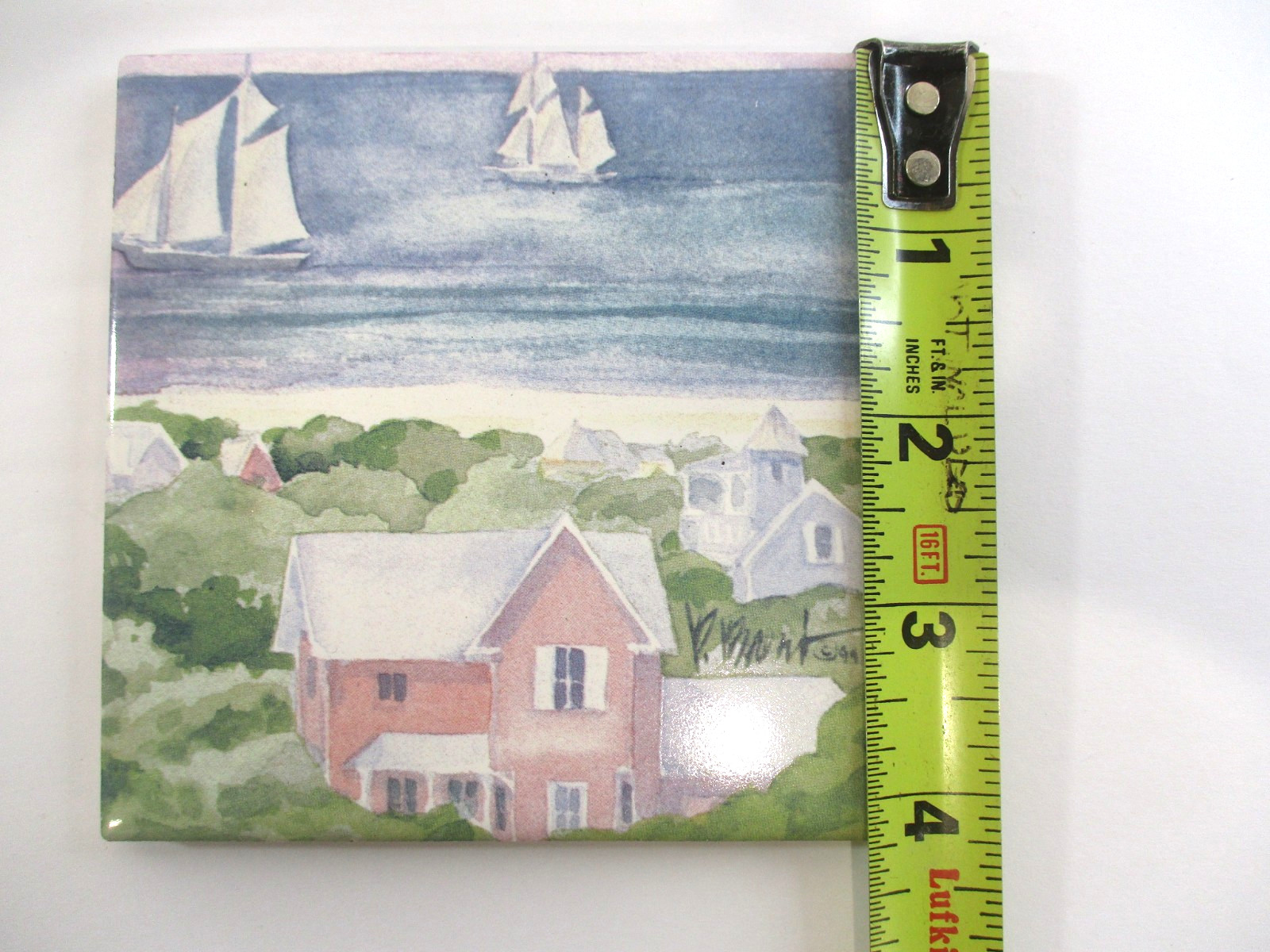 Vtg Ceramic 4.25″ Tile Mural Kitchen Backsplash Paul Brent OCEAN VIEW LIGHTHOUSE