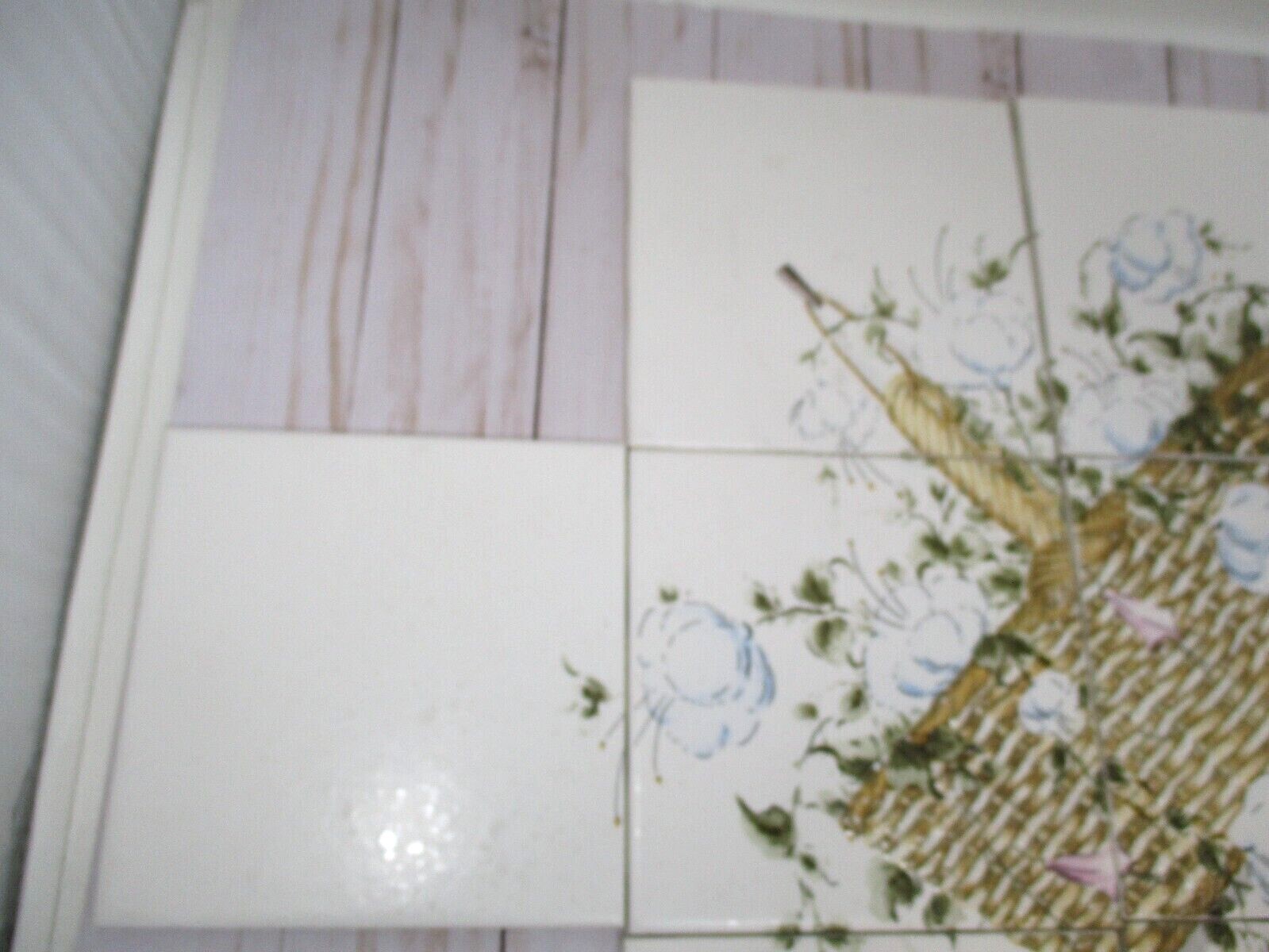 Ceramic Tile Back Splash Flower Basket Mural Country Farmhouse Floral Painted