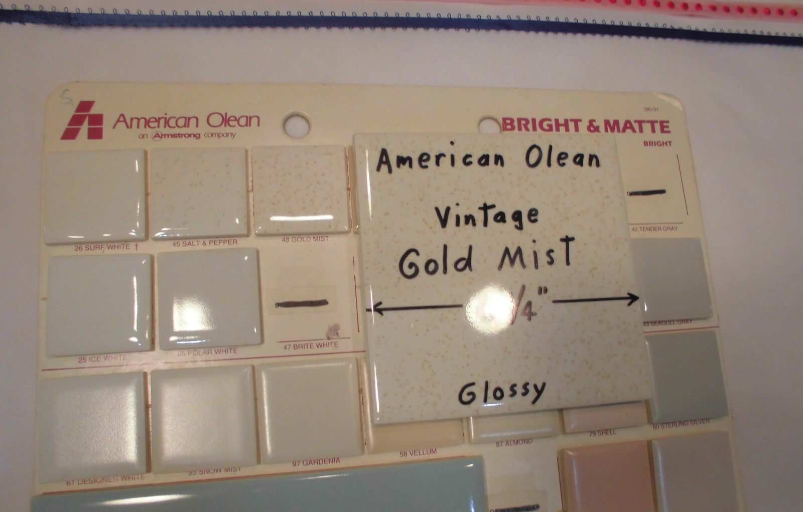 1 pc. Vintage *Gold Mist* Glossy Ceramic Tile #48 by American Olean 4-1/4″ NOS