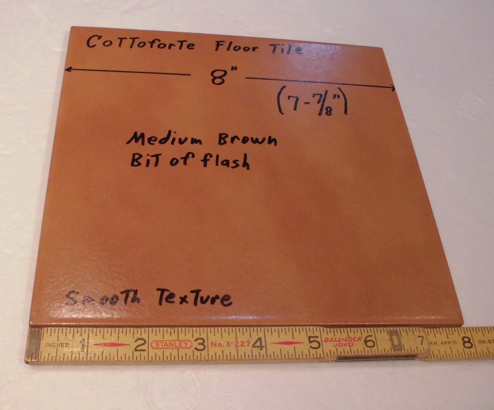 1 pc. Medium Brown Ceramic Floor Tile: 8″ X 8″ Smooth Surface + bit of flash