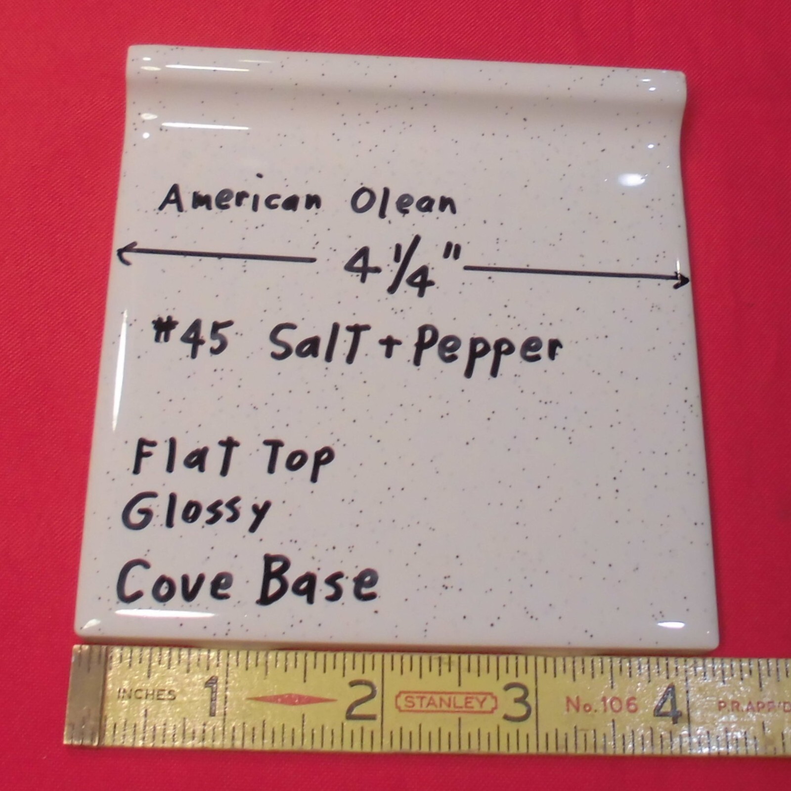 1 pc. Salt & Pepper: stack-on-top Cove/Base Ceramic Tile; 4-1/4″ American Olean