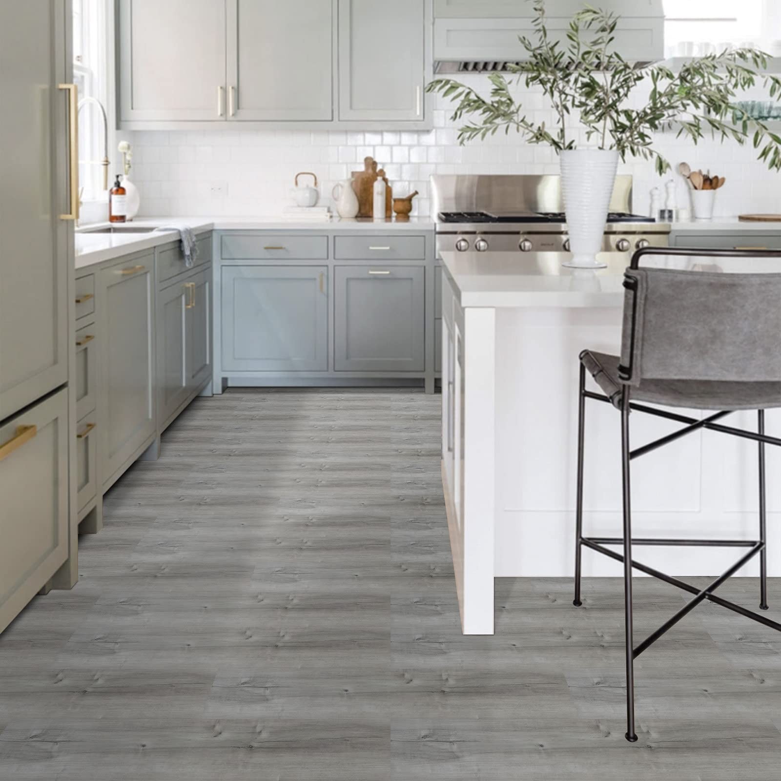Peel Stick Floor Tile 10 Pack 15 Sq.Ft Natural Grey Wood Grain Vinyl Flooring