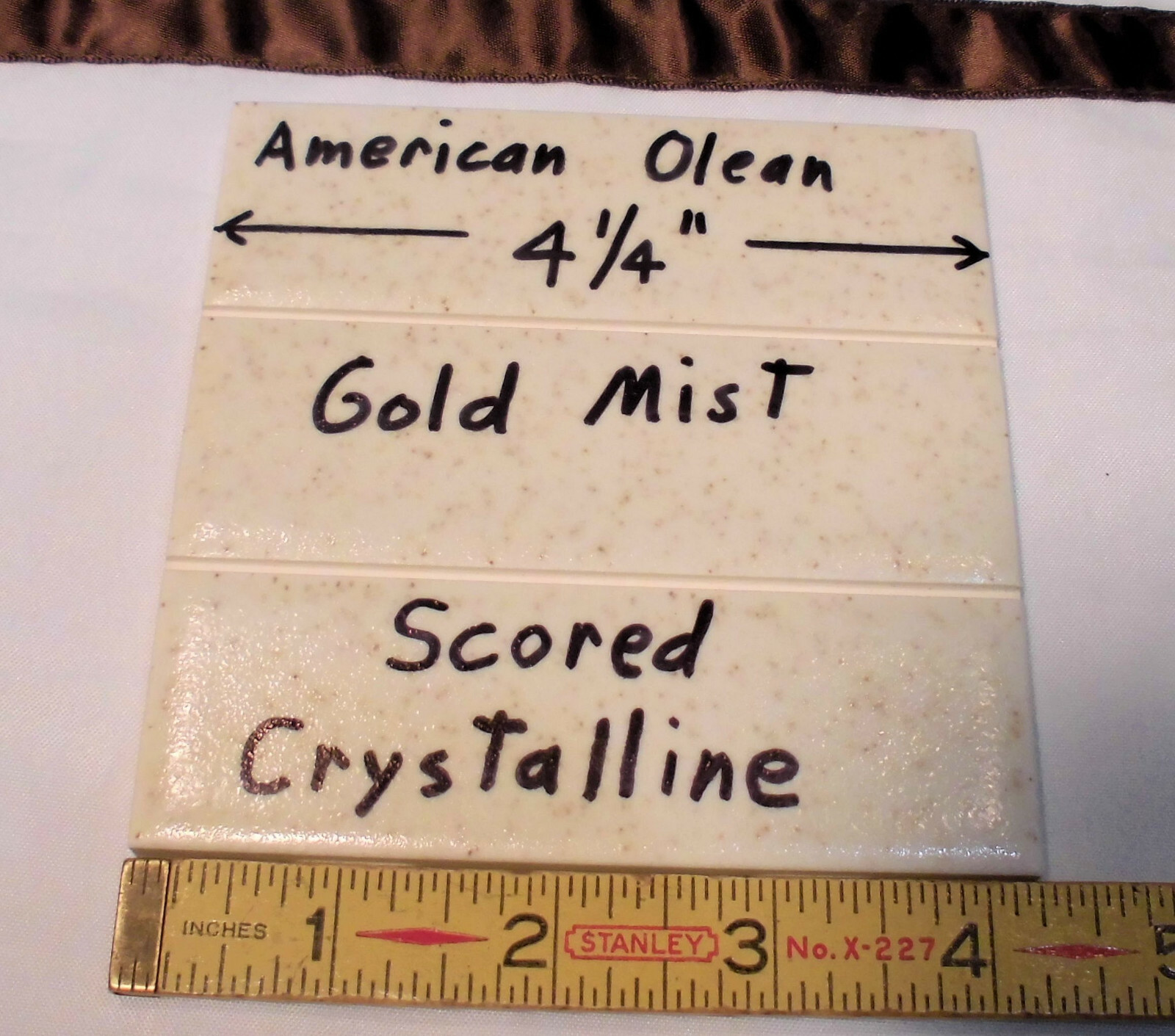 2 Ceramic Tiles *Gold Mist* Scored 3rd; Crystalline by American Olean 4-1/4″ NOS