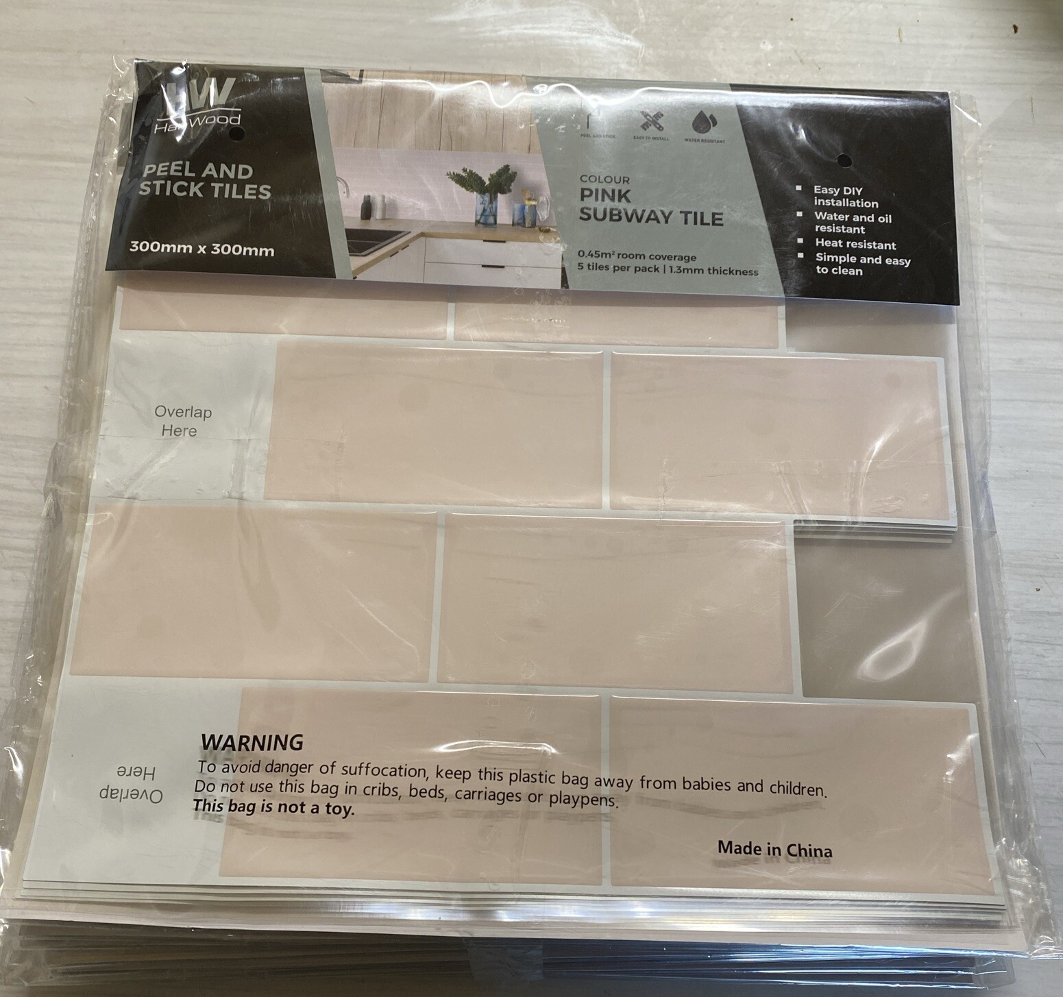 Hanwood Bulk 9 X Pink Subway Tile 300mm X 300mm 0.45m2 Peel And Stick Tiles New