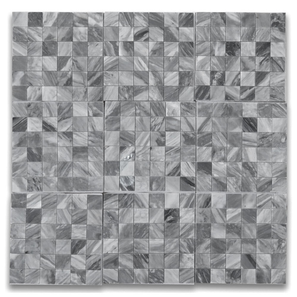 K25XP Bardiglio Gray Dark Grey Marble 2×2 Grid Square Mosaic Tile Polished
