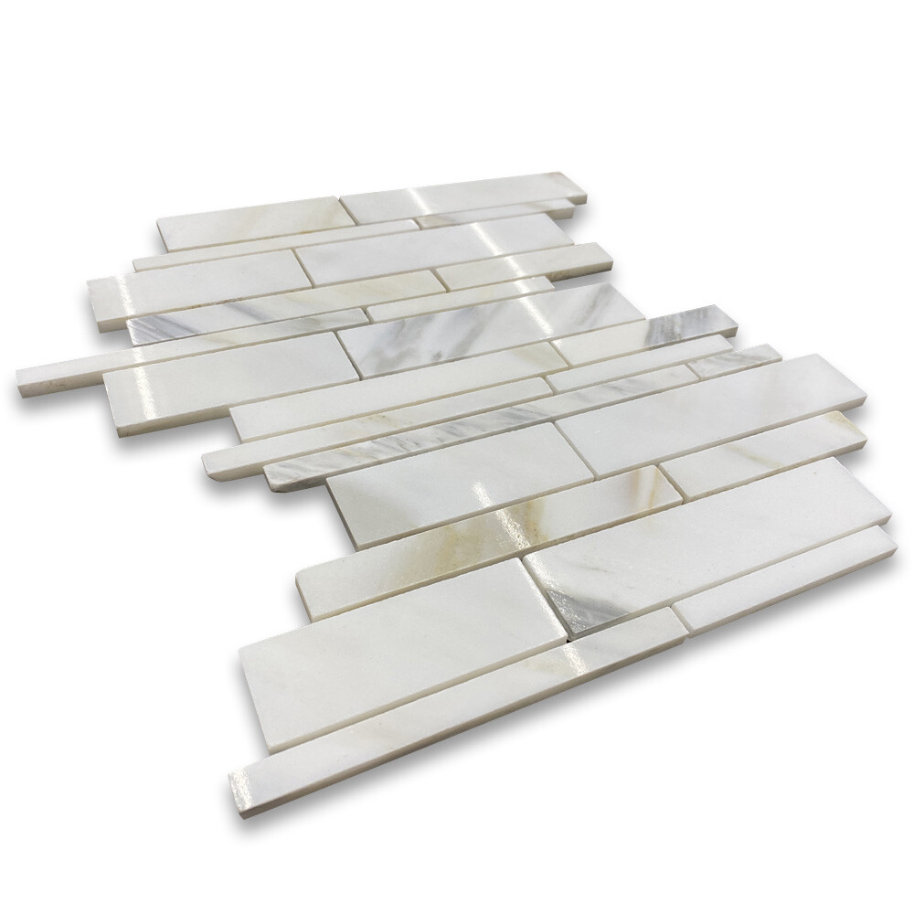 G78XP Calacatta Gold Calcutta Marble Random Strip Mosaic Tile Polished