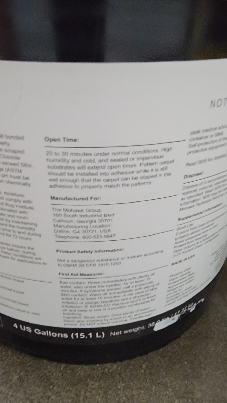 Brand New Four Gallon Containers Of Nubroadlok Carpet Adhesive 4 Gallon
