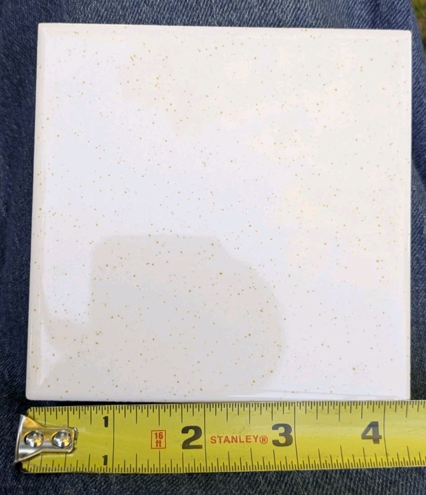 Gold Sparkle Dust on White 4-1/4″ Glossy Speckled Romany Spartan Tile New N-871