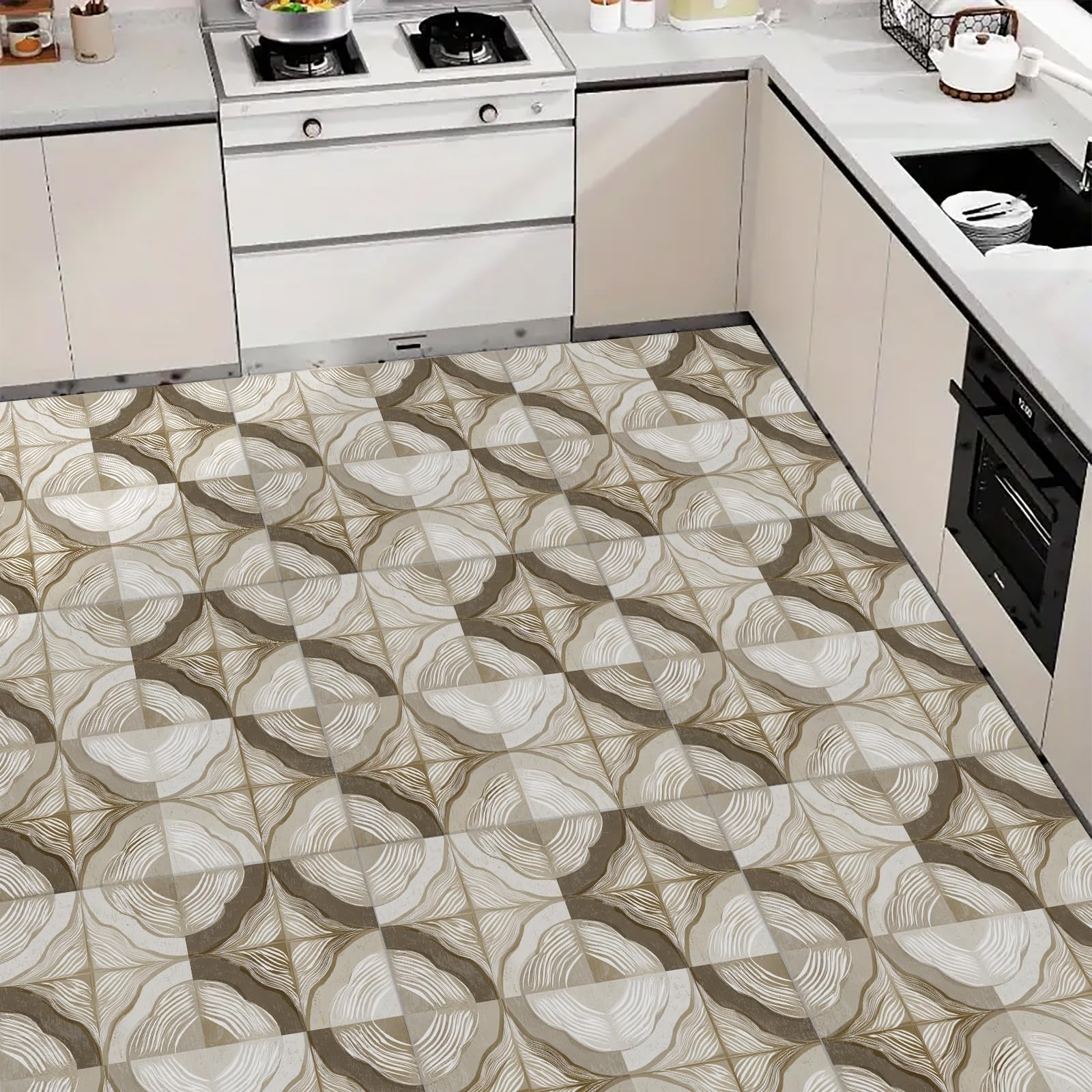 10pcs Floor Tiles Self Adhesive 12×12 Inch Beige and Brown Peel and Stick Vin…
