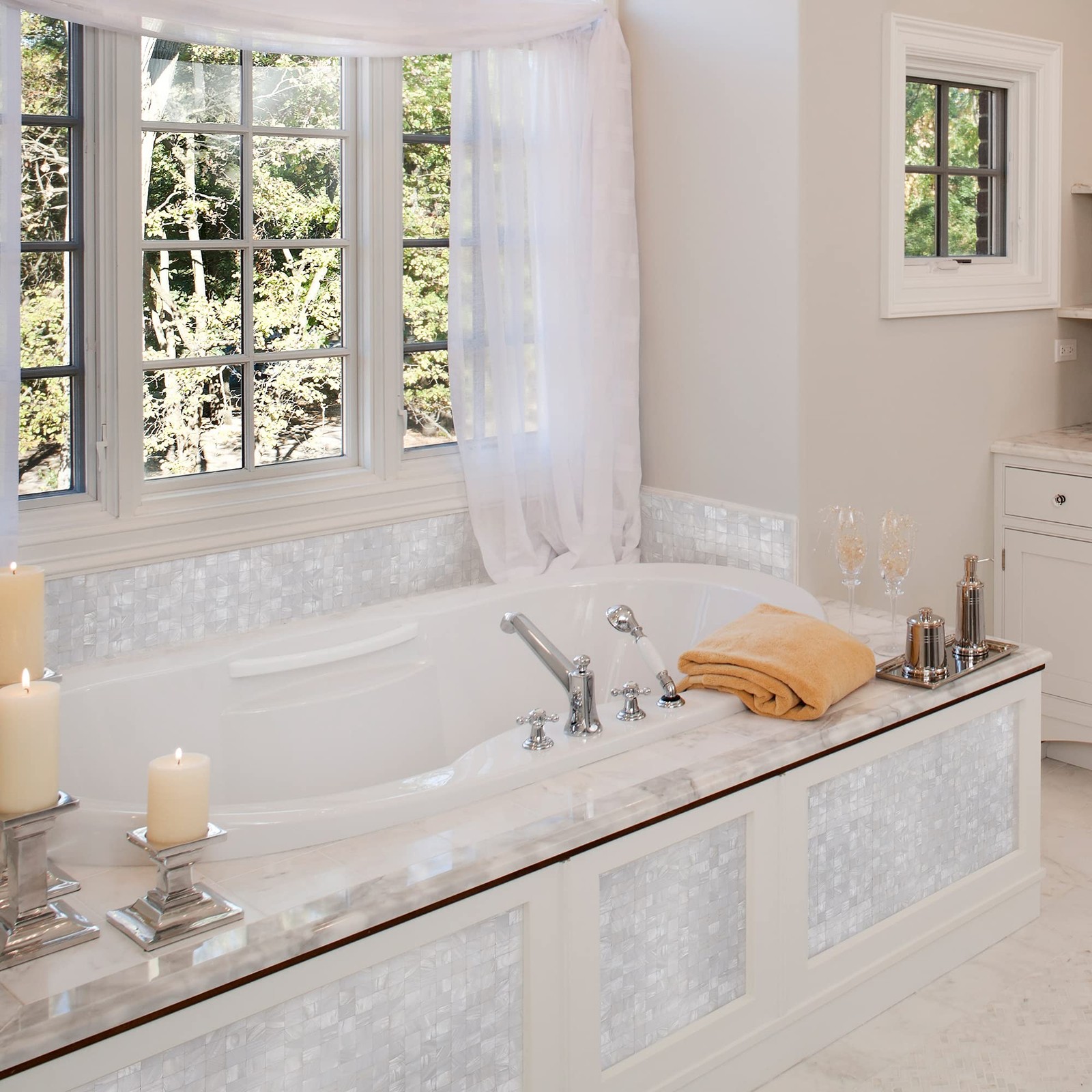 KASARO Peel and Stick Backsplash, Mother of Pearl Mosaic Shell Tiles, SelfAdh…