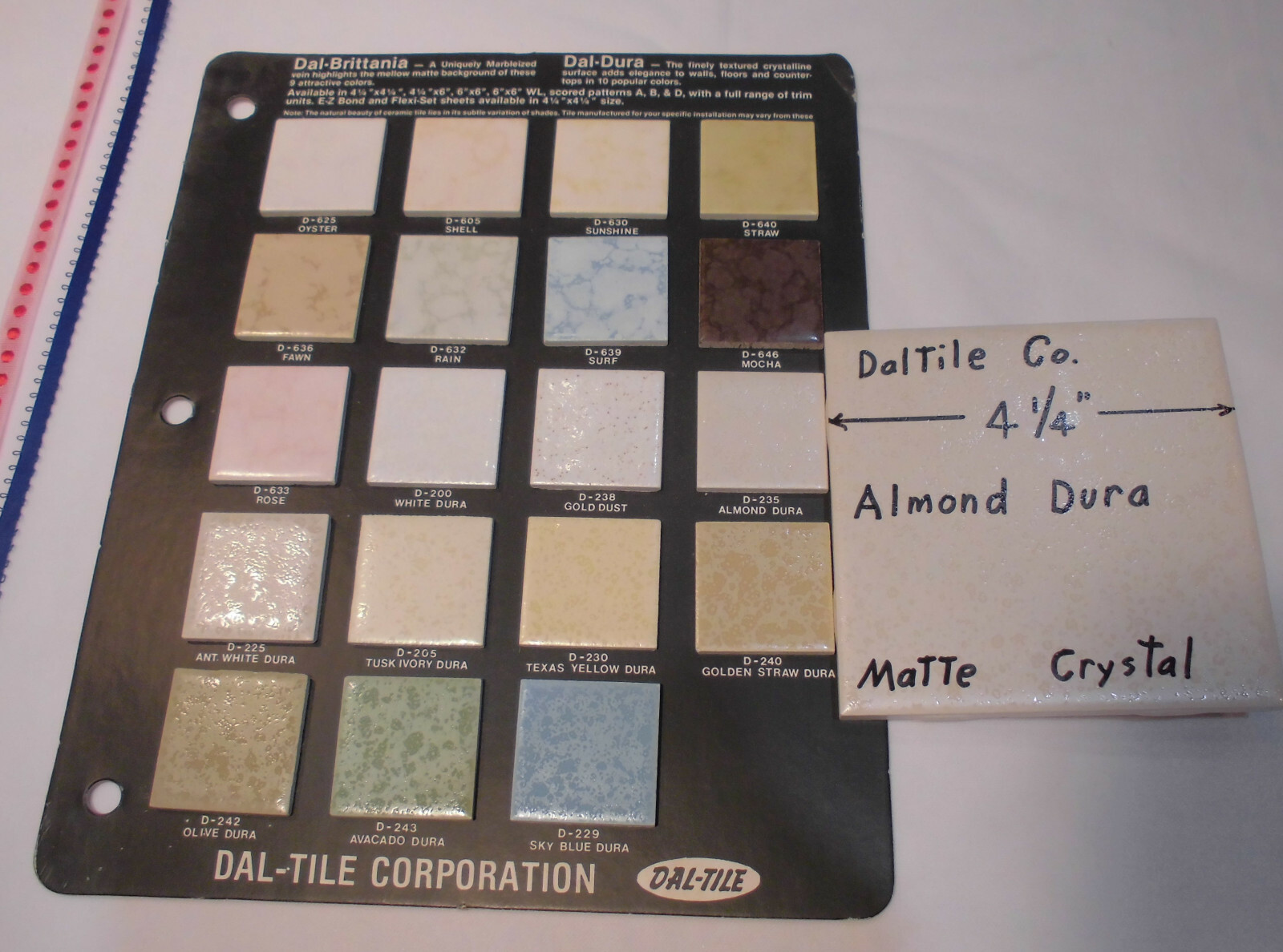 1 pc. *Almond-Dal-Dura* Ceramic Tile; Daltile 4-1/4″ Crystall Glaze; New 1990’s