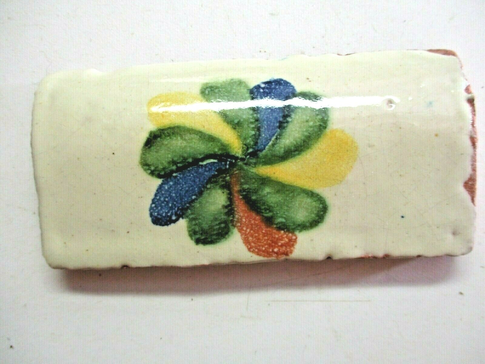 1 Tile Terracotta 4″x2 Radius Curved Wall Cap Outside Corner Flower Handmade Vtg