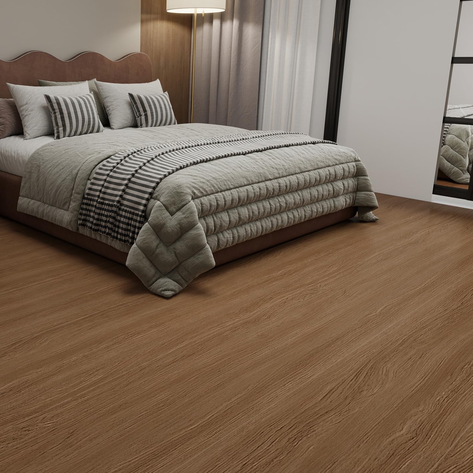 9.6 Sq.Ft 11.8″x118″ Brown Wood Grain Peel Stick Floor Tile Vinyl Flooring