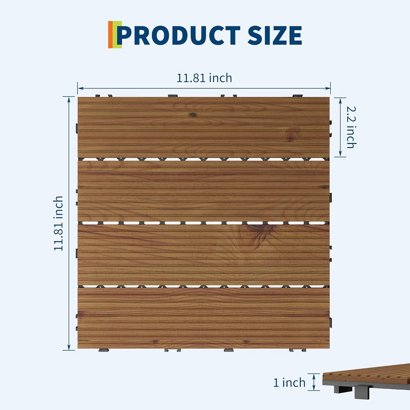 GRAVEE 22Pcs Acacia Wood Deck Tile 12″x12″ Outdoor Indoor Interlocking Flooring