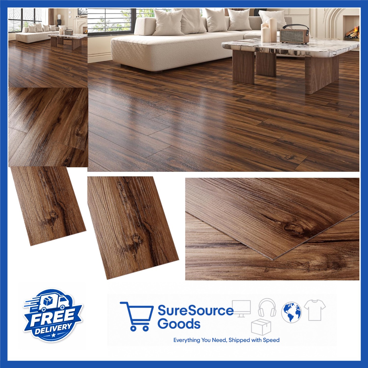 36-Pack Peel and Stick Vinyl Flooring Planks 6×36 Acacia Wood Waterproof