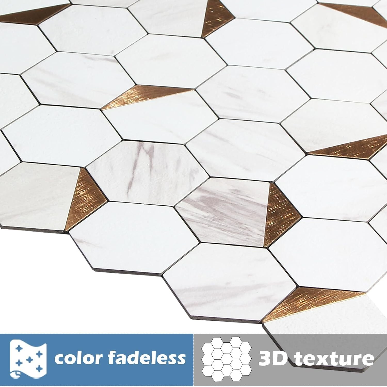 10-Sheet Hexagon Peel and Stick Backsplash Tile 12×12 inches Carla White Mixed M