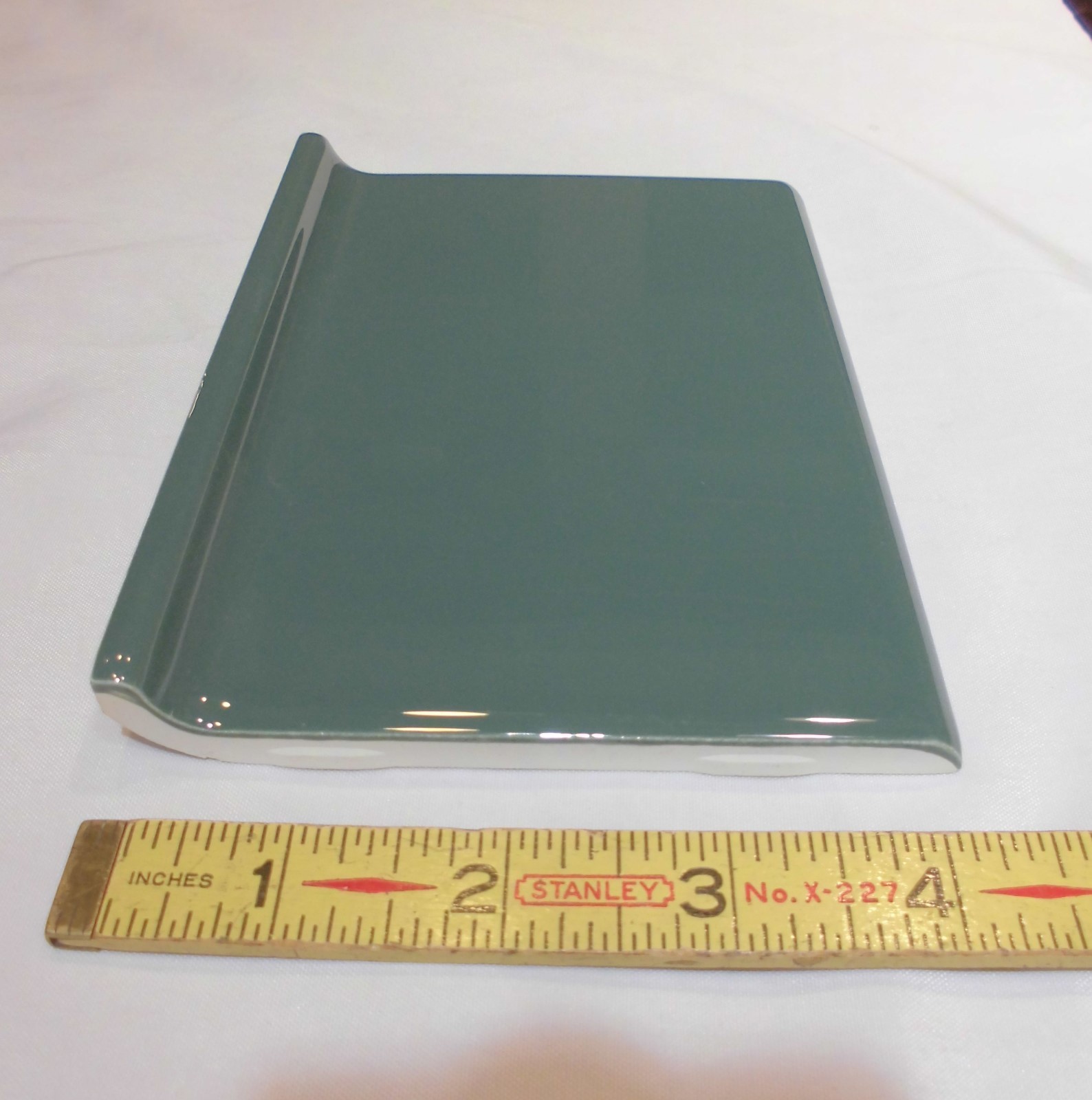6 pcs. *Sage Green* 4” X 6” Glossy Ceramic Cove Base Tile, Bullnose Top, NEW