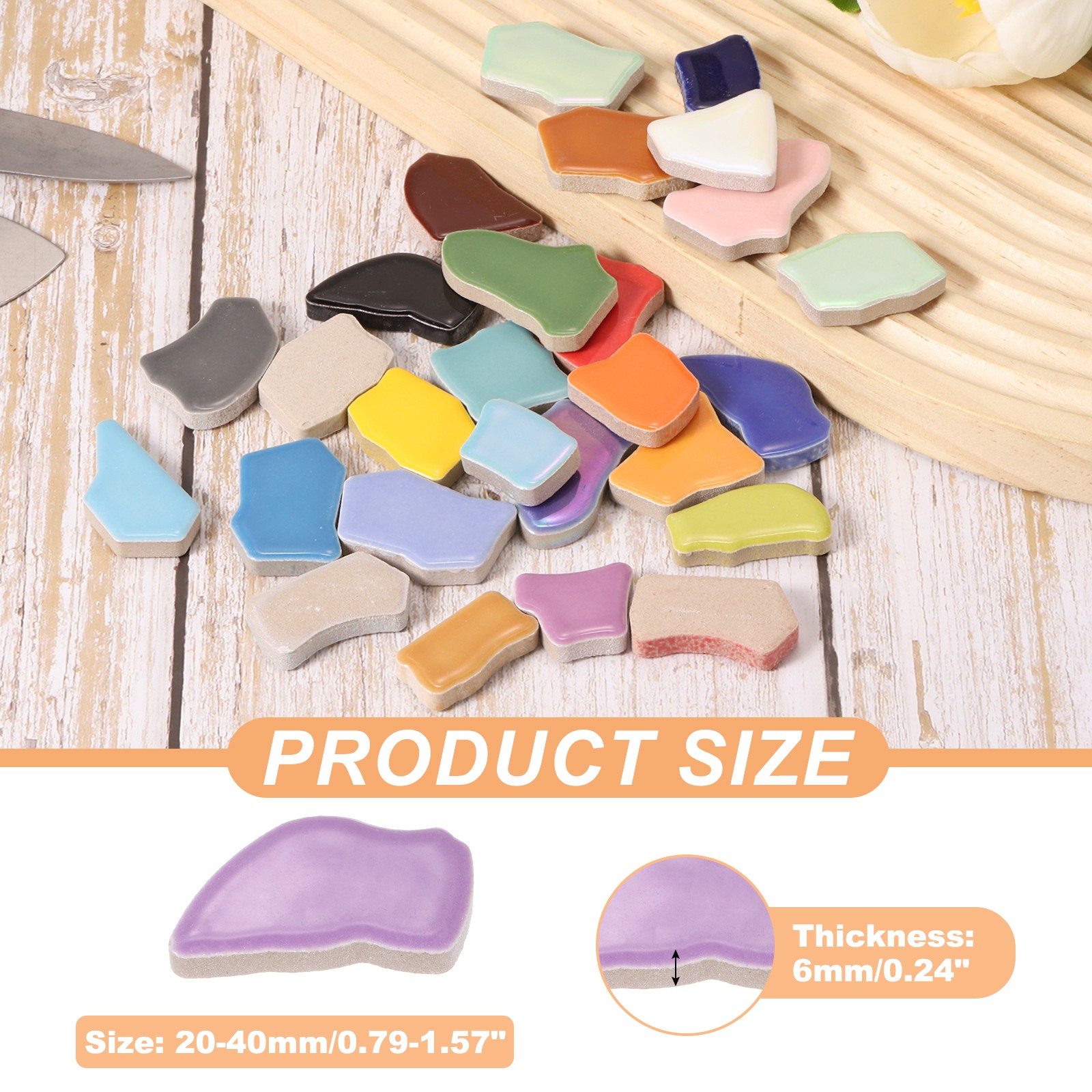 500g/1.1LB Irregular Ceramics Mosaic Tiles, 0.79″-1.57″ Mosaic Tile, Purple