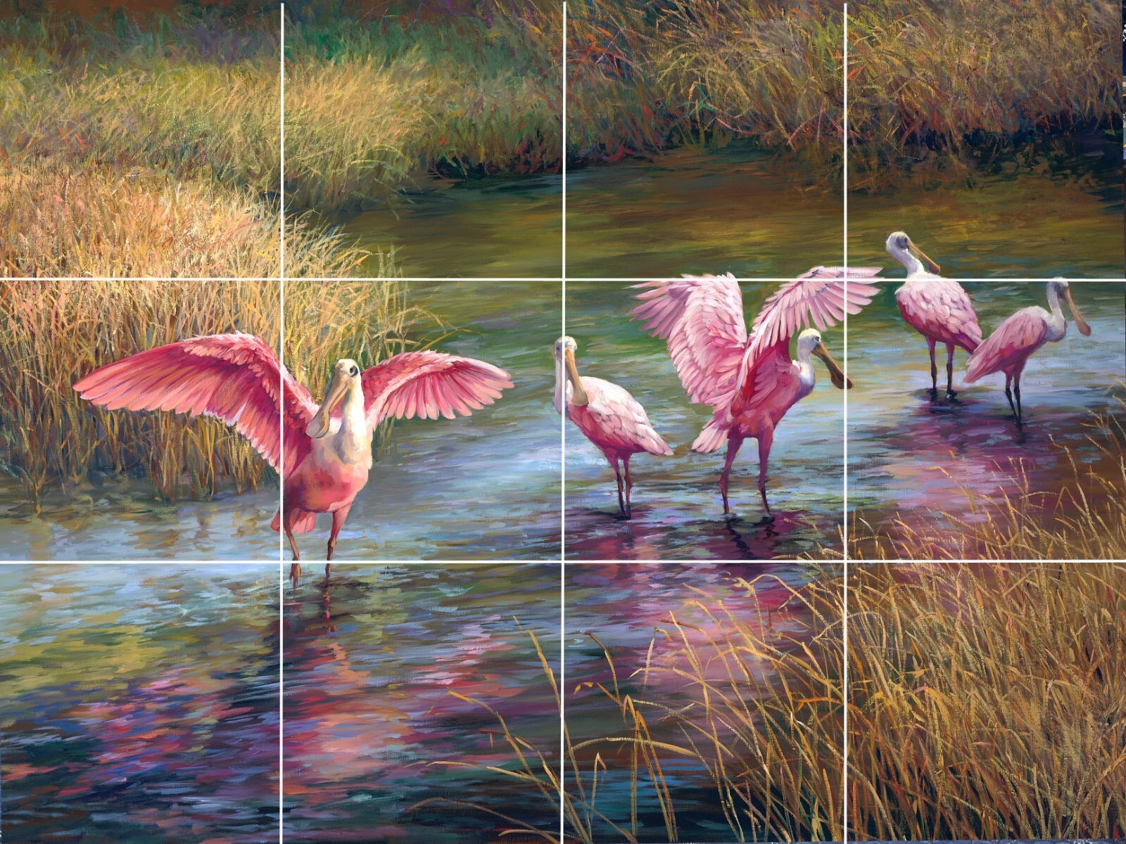 tropical roseate spoonbill bird in marsh wildlife ceramic tile mural backsplash