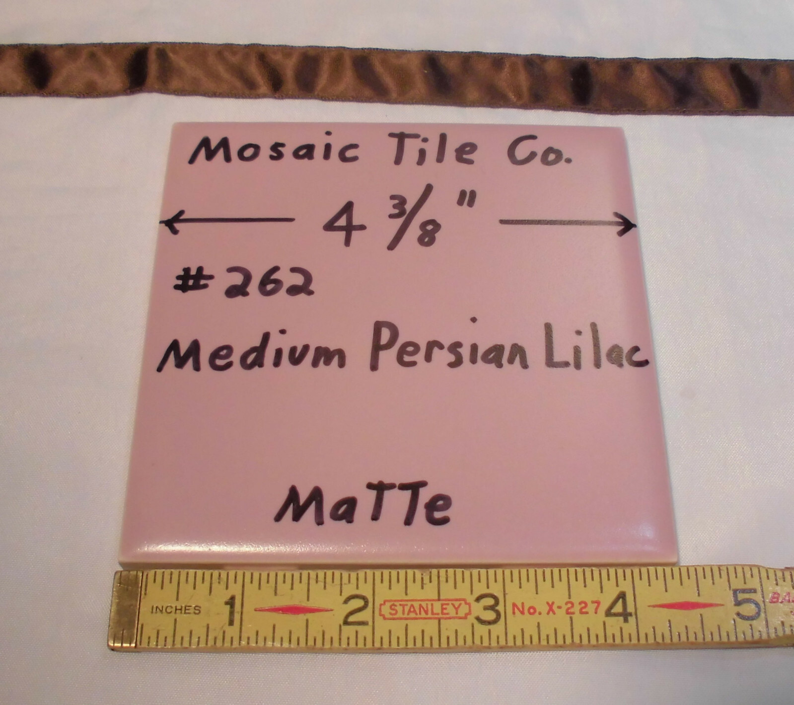 1 pc. *Medium Persian Lilac* Matte Ceramic Tile by Mosaic Co. 4-3/8″ Pinkest NOS