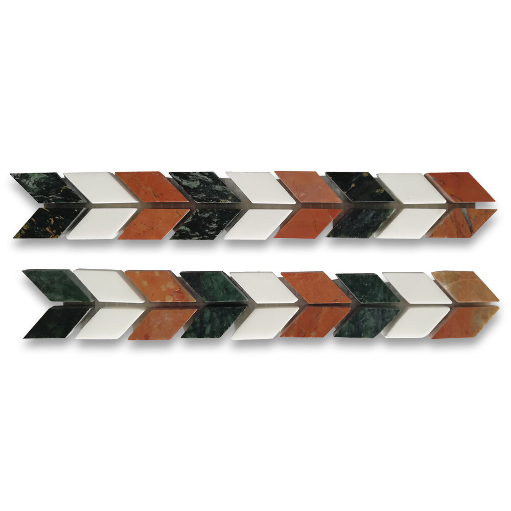 B0003P Marble Mosaic Border Listello Accent Tile Arrow Rojo 1.2×8.3 Polished