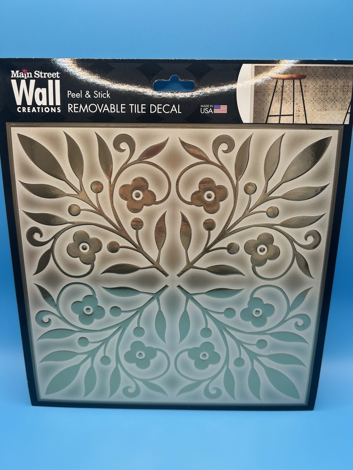 (24) Main Street Peel & Stick Wall Tiles 8 x 8 White and Gold Leaves