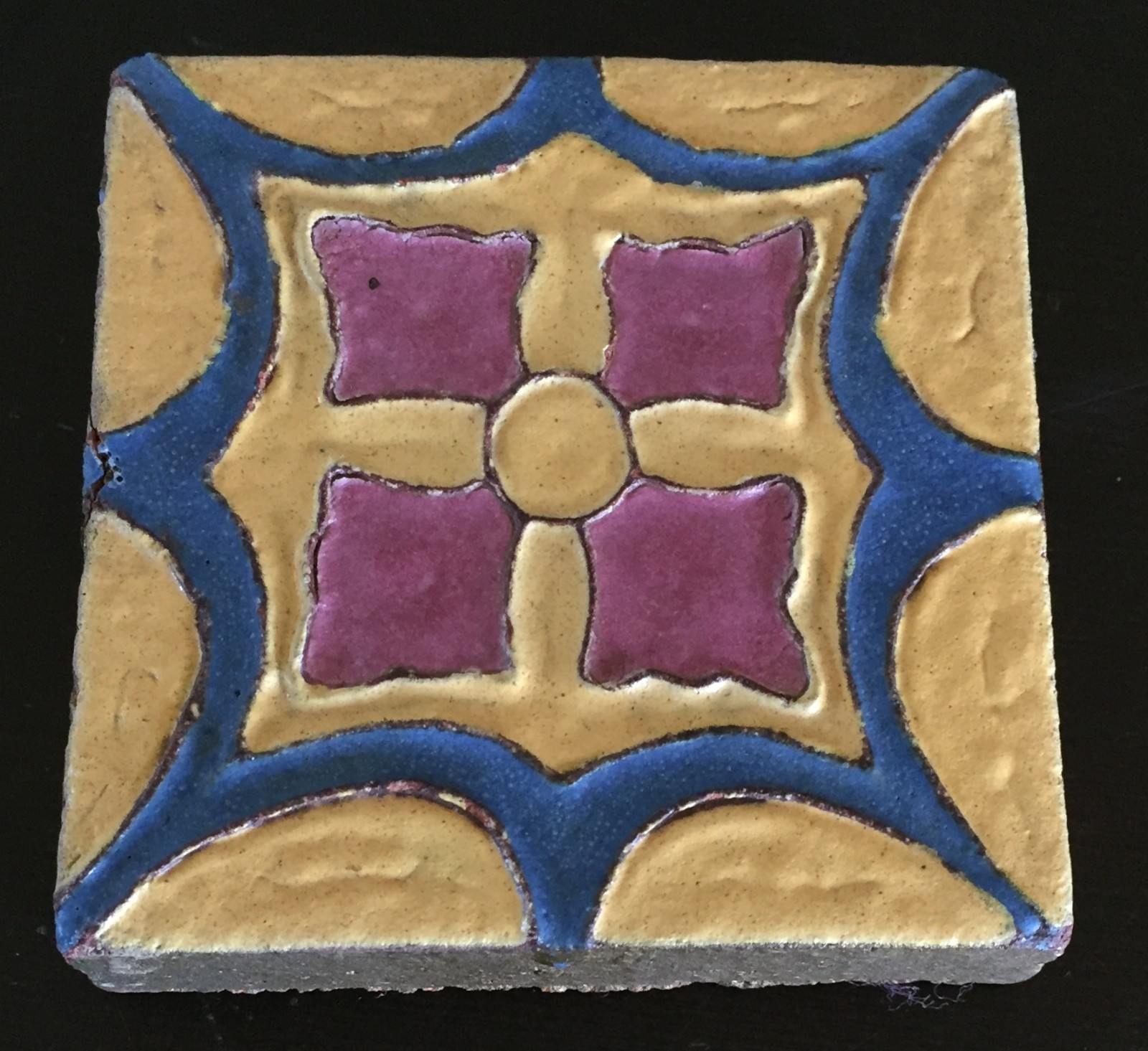 Small Decorative Ceramic Clay Tile Wall – 2 3/4″ by 2 3/4″ – Yellow, Blue, & Red