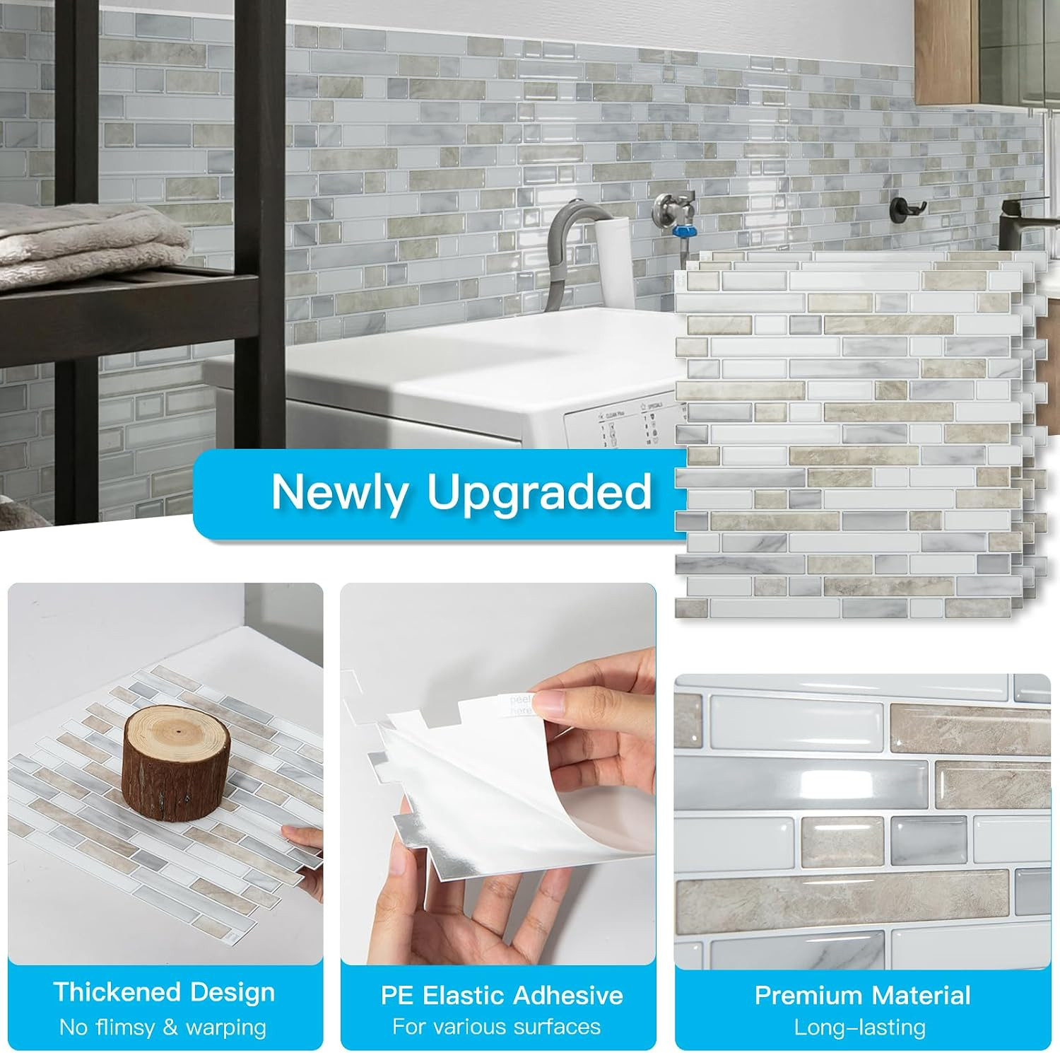 10-Sheet Heavy-Duty Peel and Stick Backsplash, Waterproof Wall Tiles Stick on Ki