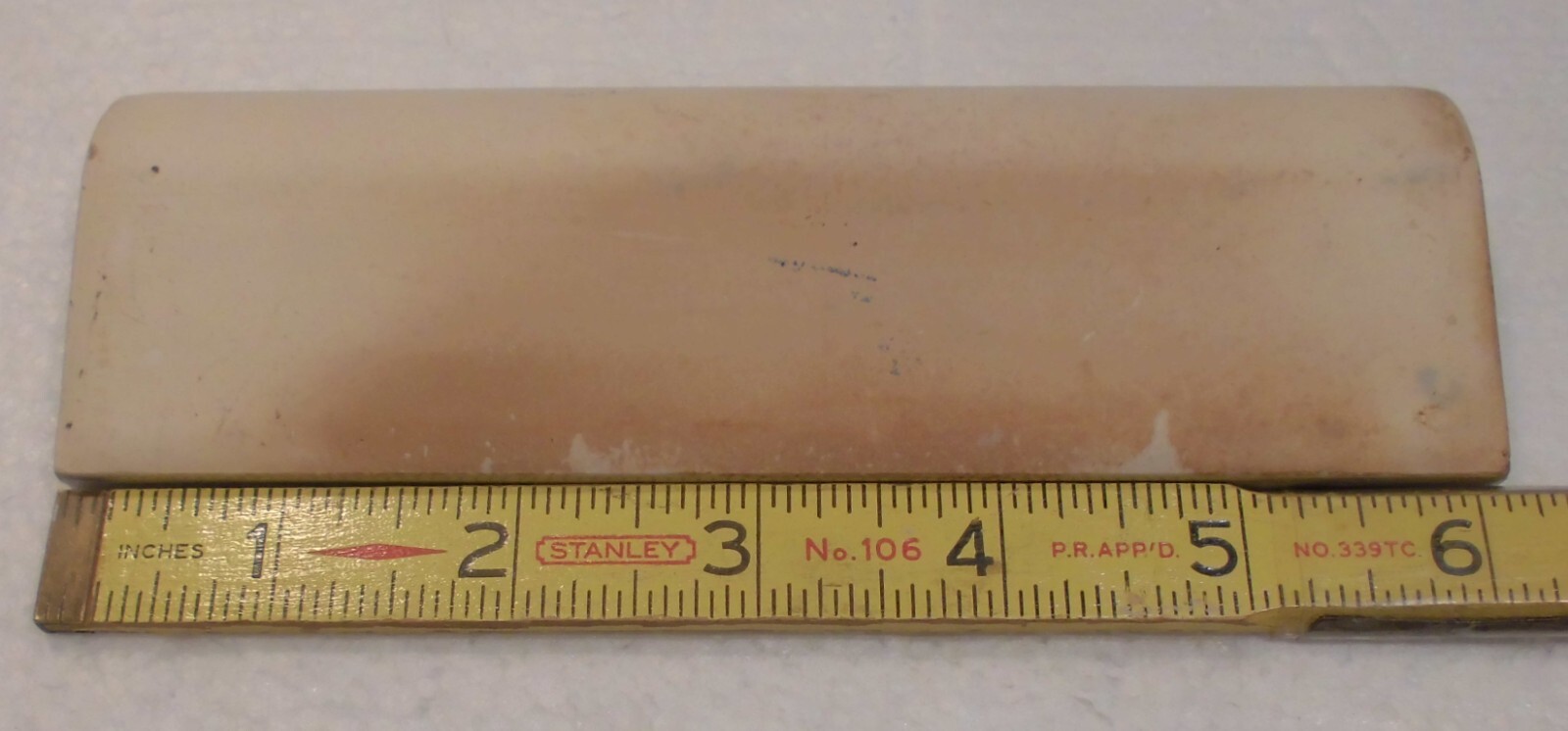 1 pc. Pearl Gray: 2” X 6-1/8” Glossy Ceramic Cove Base Tile, Flat Top, NOS