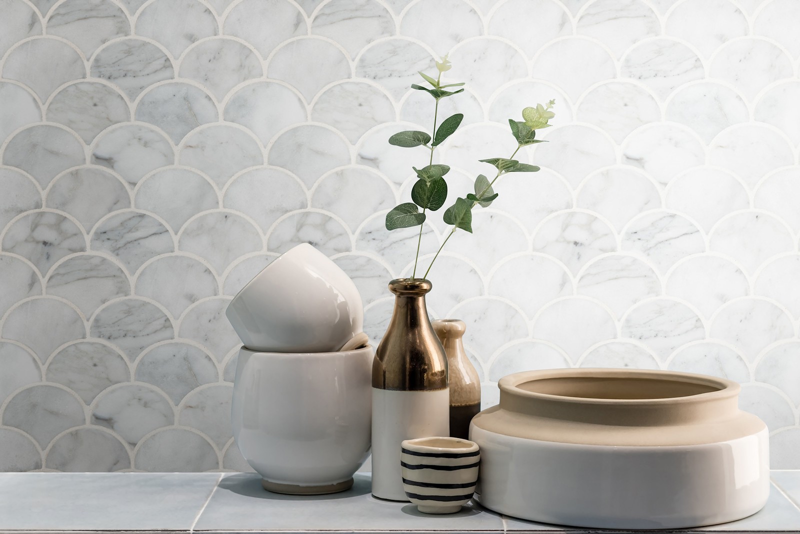 Ackland AKM-S-13X10SCP-CA 10″ x 13″ Marble Fan Mosaic Tile – – Venatino Elysia