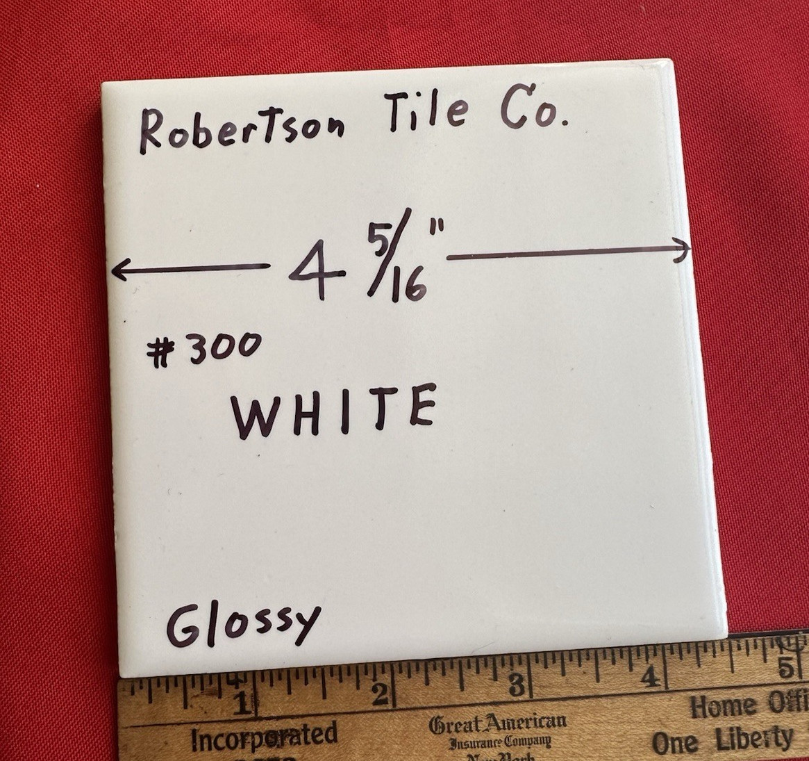 1 pc. Vintage Gloss White: Ceramic Tile by Robertson Co. 4-5/16″ made 1950’s
