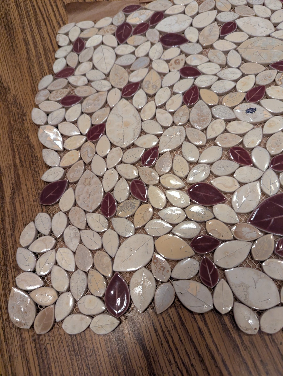 Vintage Made In Japan Multi-Color Porcelain Leaves Wall Tile Floor Pool Tile