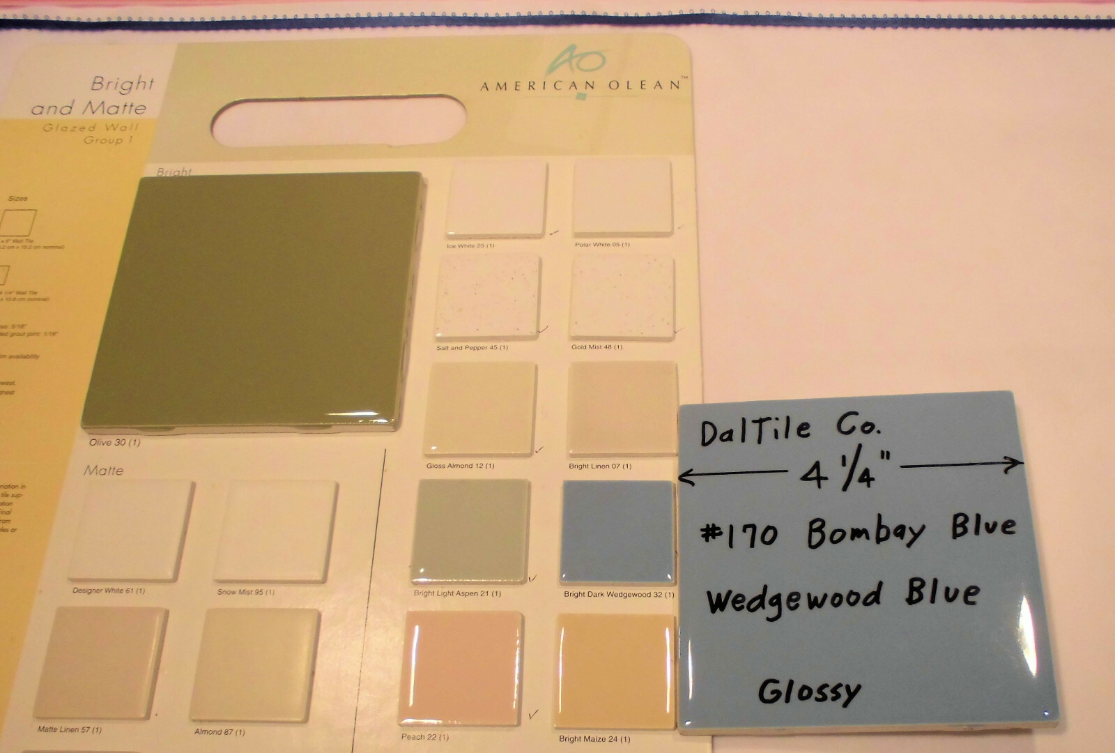 1 pc. Wedgewood Blue – Daltile Co.; Bombay 4-1/4″ Glossy Ceramic Tile; New