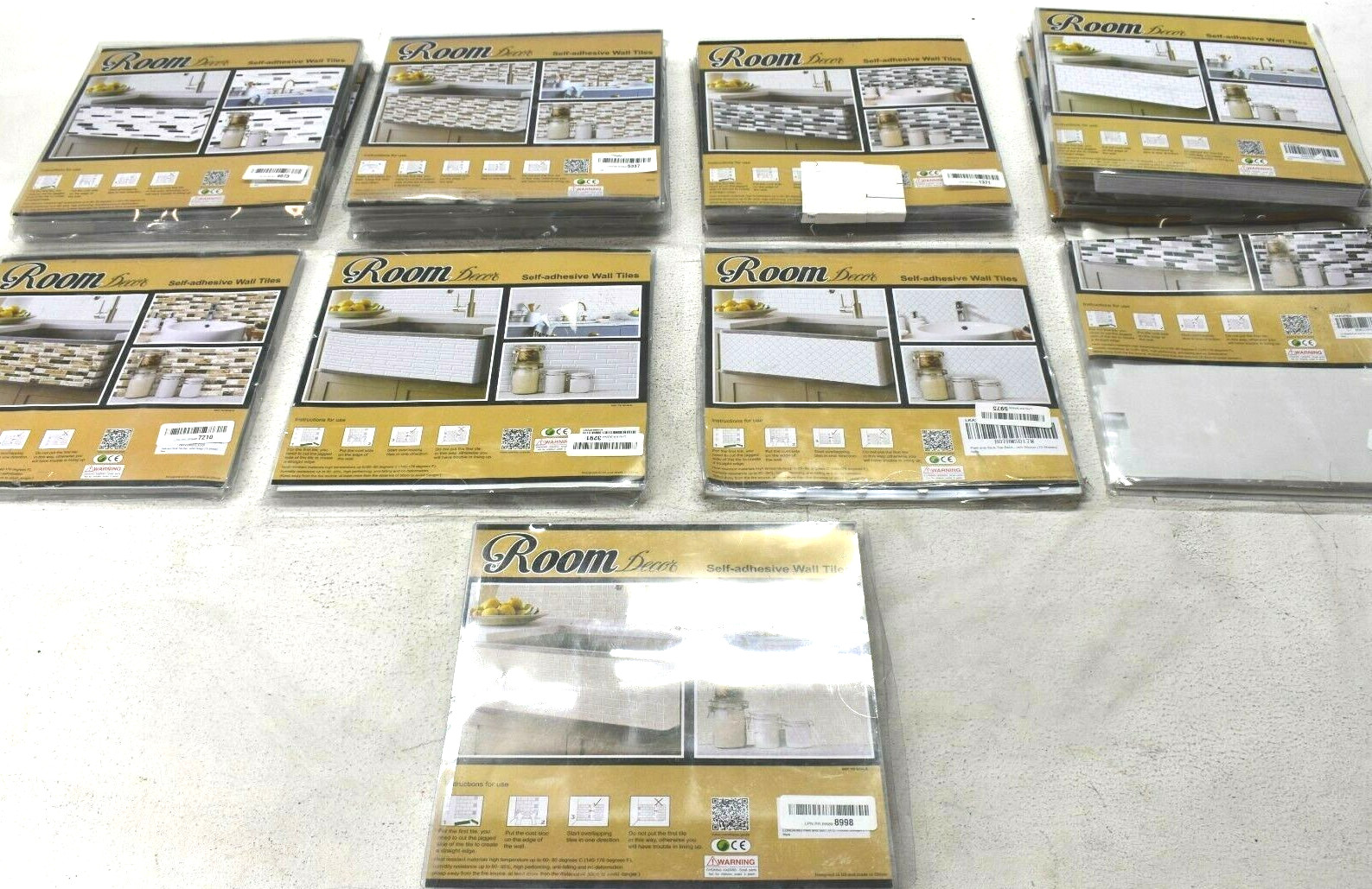 Lot Of 9 Various Style Decor Wall Self Adhesive Tiles Stick Marble Design
