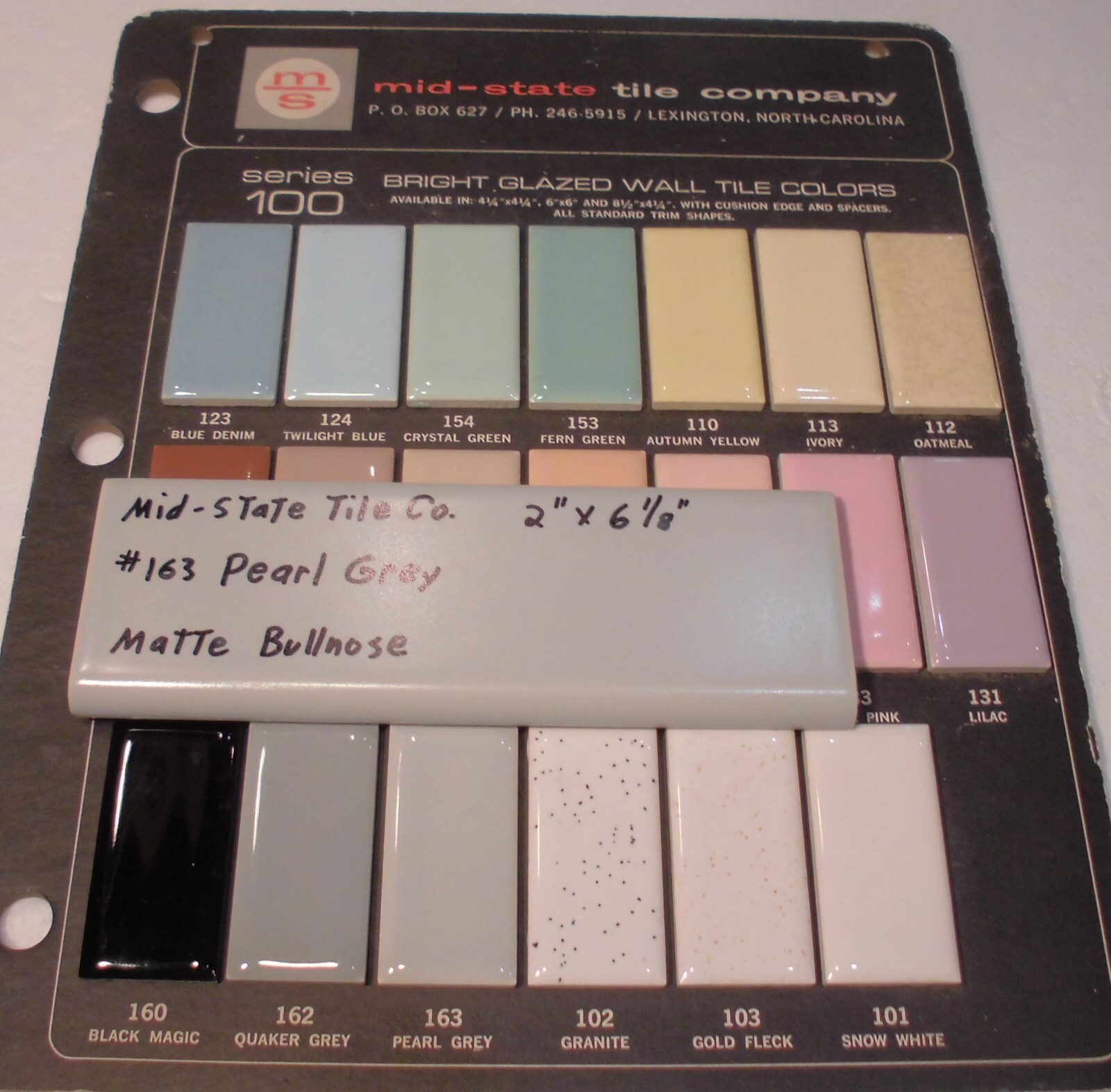 1 pc. Vintage Matte *Pearl Gray* 2” X 6-1/8” Surface Bullnose Ceramic Tile, NEW