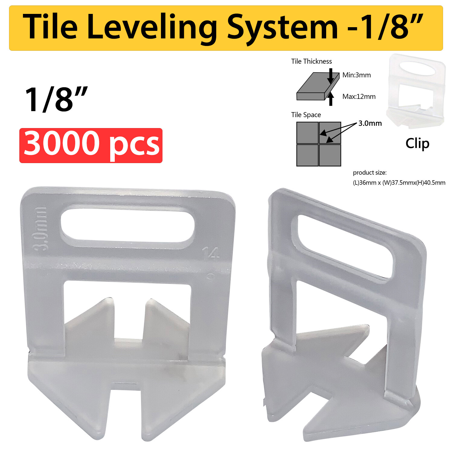 3000 Clip Tile Leveling System Floor Wall 3.0mm 1/8 Tile Spacer Tiling Tool