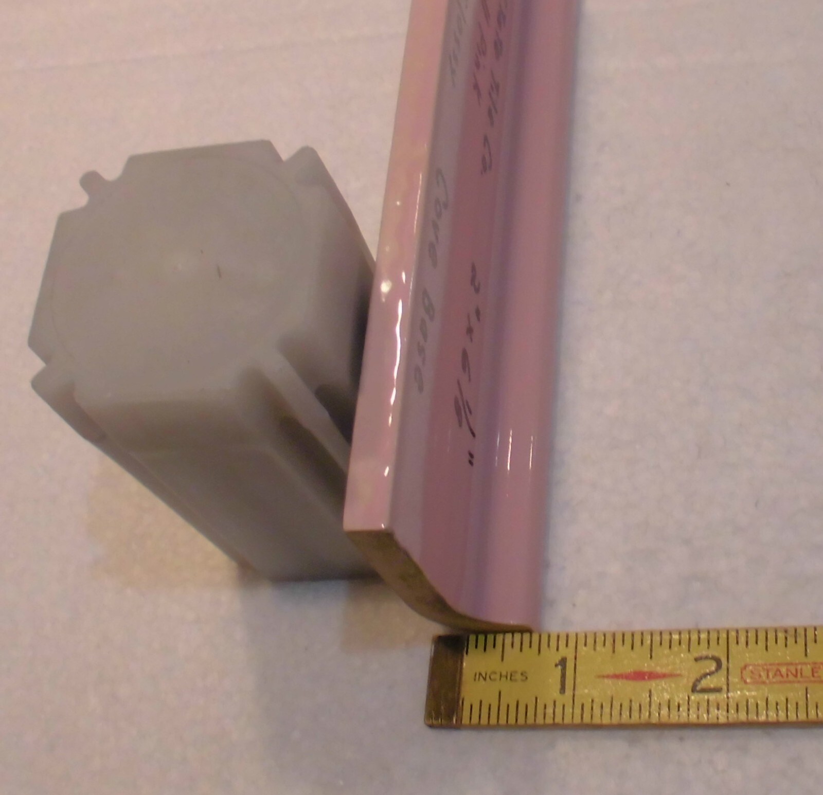 1 pc. Shell Pink 2” X 6-1/8” Glossy Ceramic Cove Base Tile, Flat Top, Mid-State