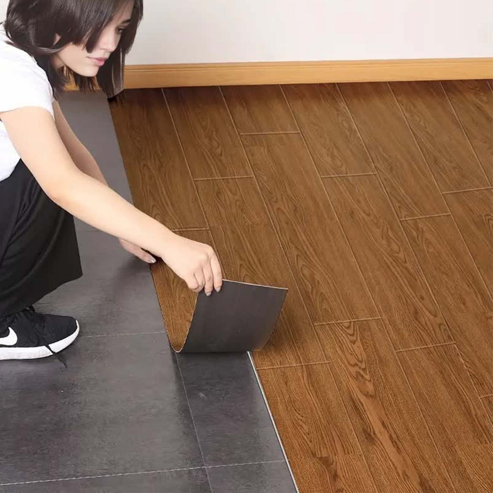 6”W x 36”L Peel & Stick, Vinyl Plank Flooring, Wood Grain, Self-adhesive 54pcs