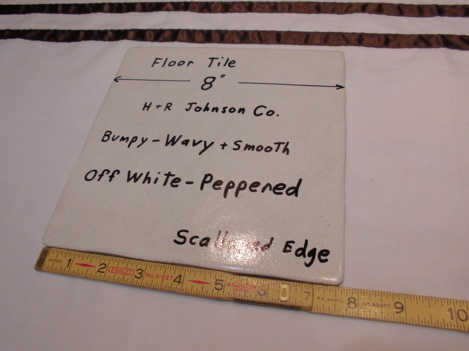 1 pc. Ceramic Floor Tile 8″ X 8″ *Off White-Peppered* Bumpy-Wavy-Scalloped NEW