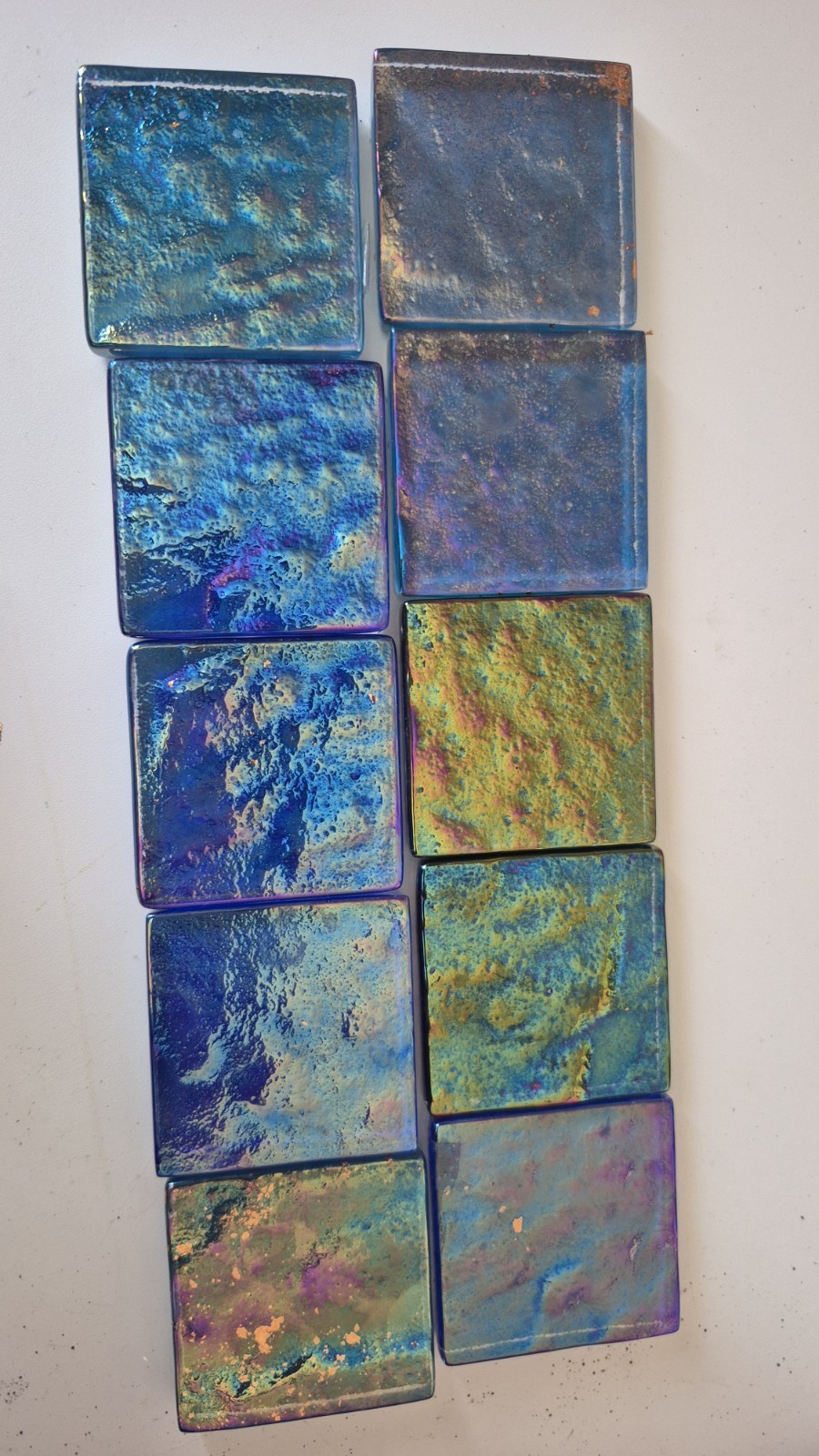 Iridescent Glass Mosaic Wall Tiles Blue Green Multicolor 5x5cm Set of 10