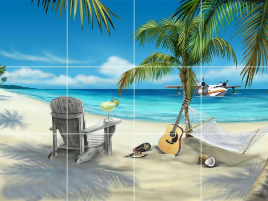 ocean view of tropical beach Margaritaville ceramic tile mural backsplash