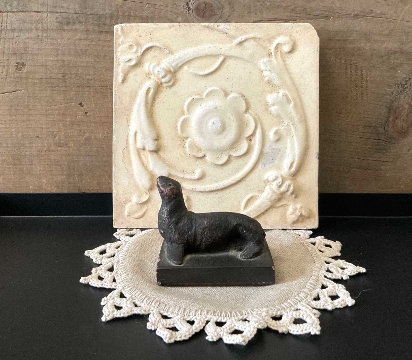 Vintage Tile Architectural Salvage Stone Cast Victorian Style 6” Rosette Tile