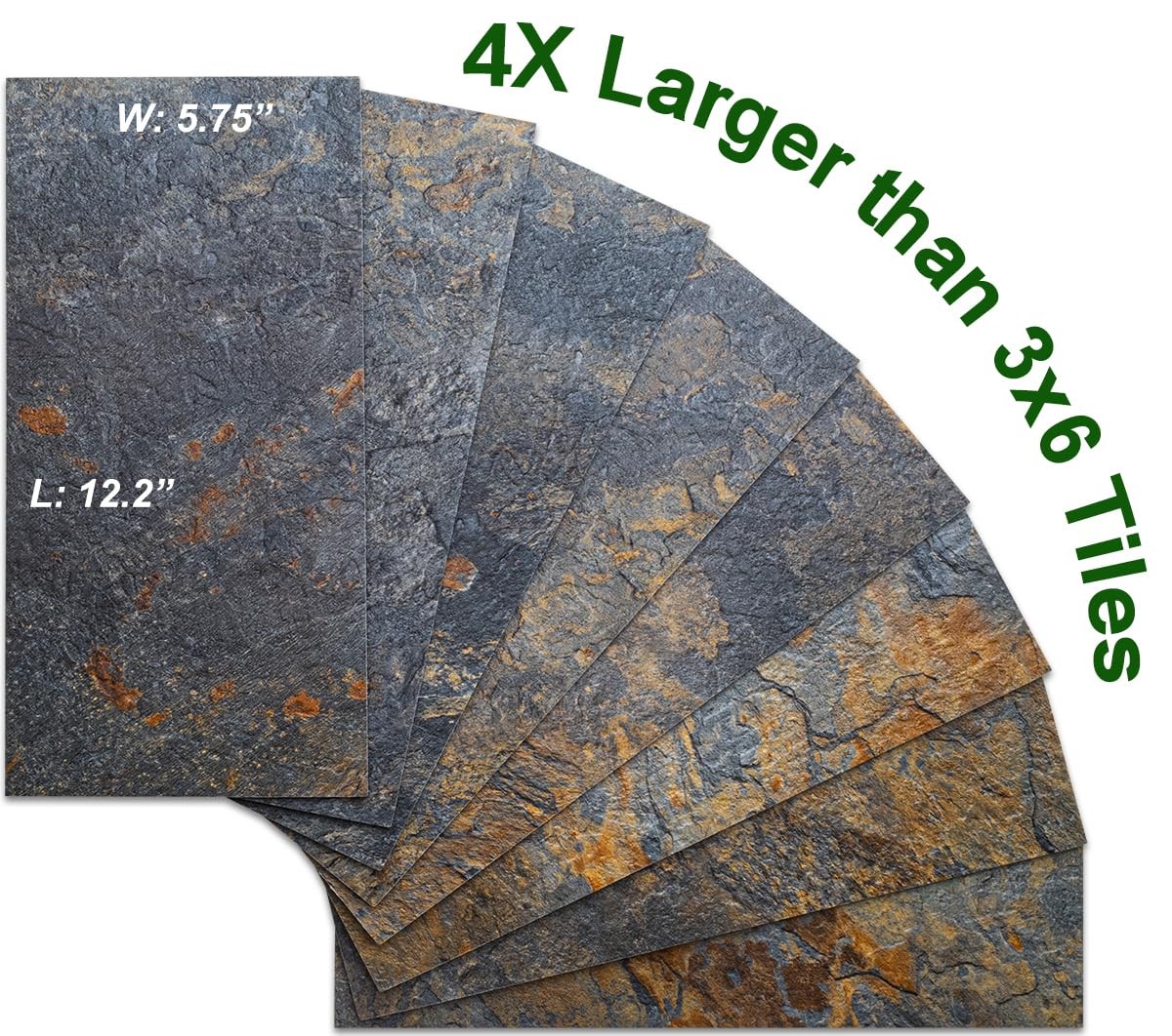 6″ x 12″ Rust Slate Peel and Stick Backsplash Wall Tiles, PVC Faux Stone Stic…