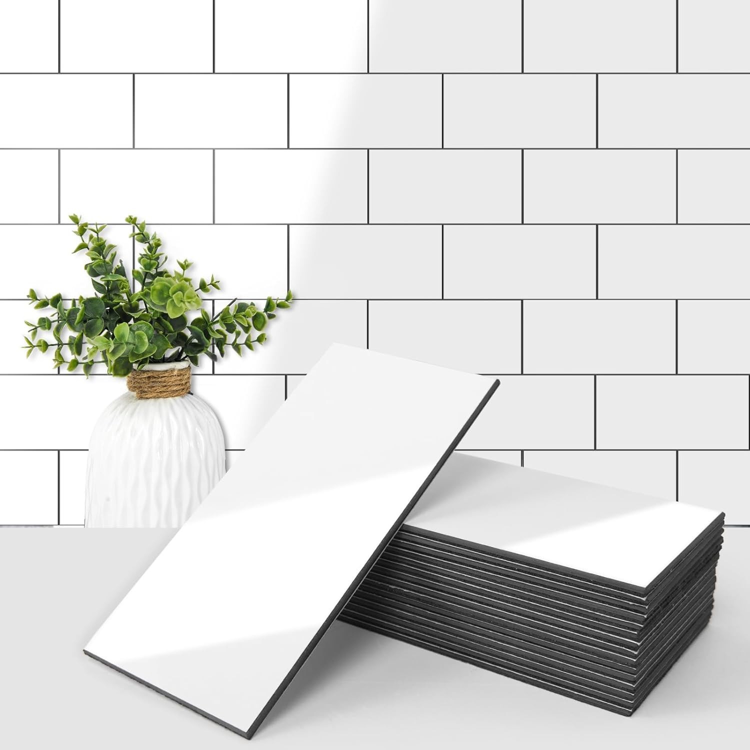 102-Piece Peel and Stick Wall Tile for Kitchen Backsplash, Bathroom, Fireplac…