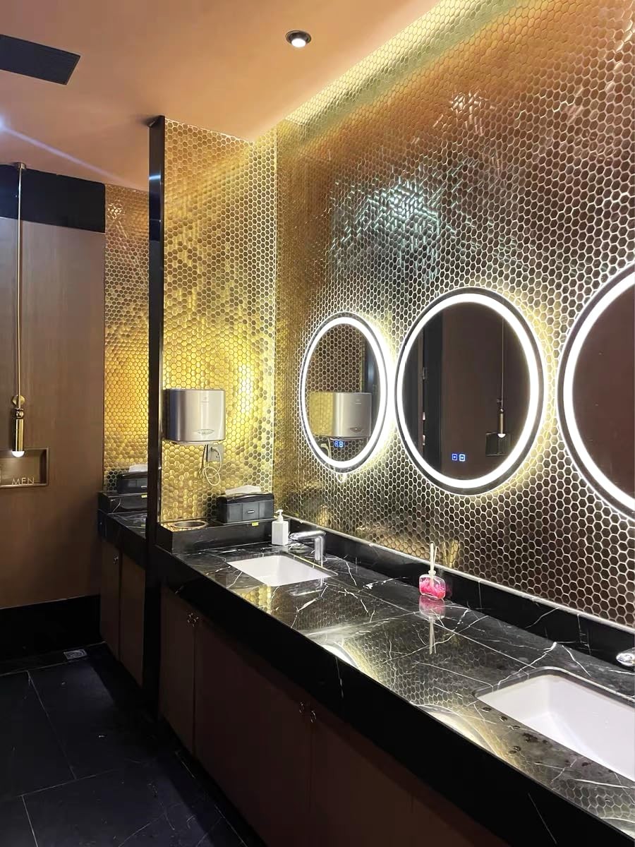 Hexagon Gold Backsplash Tile, Mosaic Sheets 12”x12” Mesh Mounted Golden 1 I…
