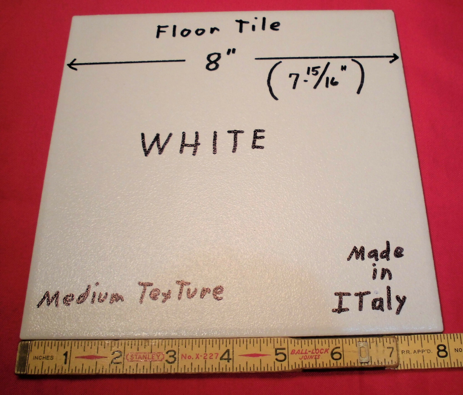 1 pc. White Ceramic Floor Tile: 8″ X 8″ Medium Textured, made in Italy, New
