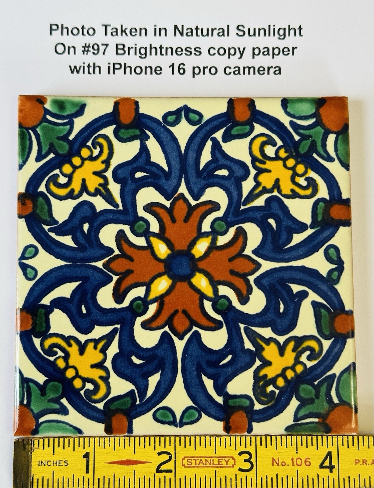 1 pc. 4-1/4″ Glazed Ceramic Tile, Colorful Spanish-Style Floral Medallion, red