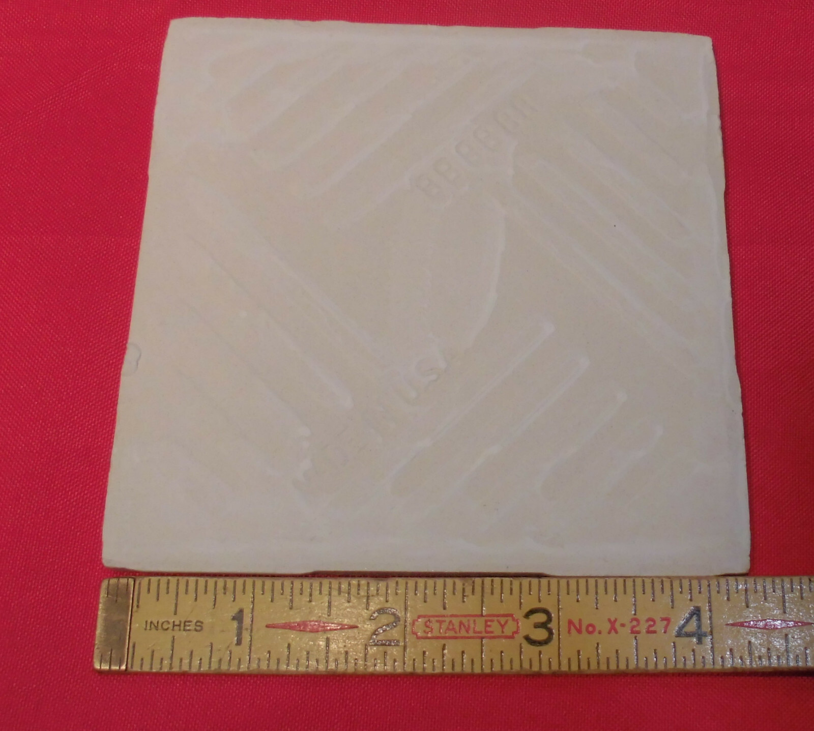 1 pc. Gloss Bone: 4-1/4″ Ceramic Tile by United State Tile Co. New Old Stock