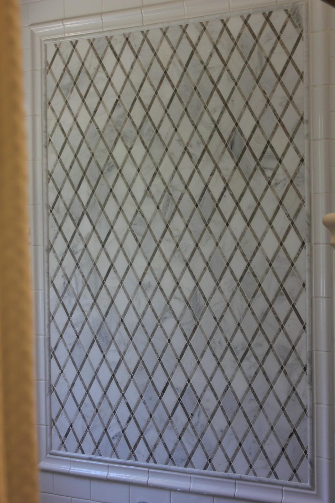 10 SF Sheets Polished Marble Diamond Rhomboid Lattice Mosaics White Beige Taupe