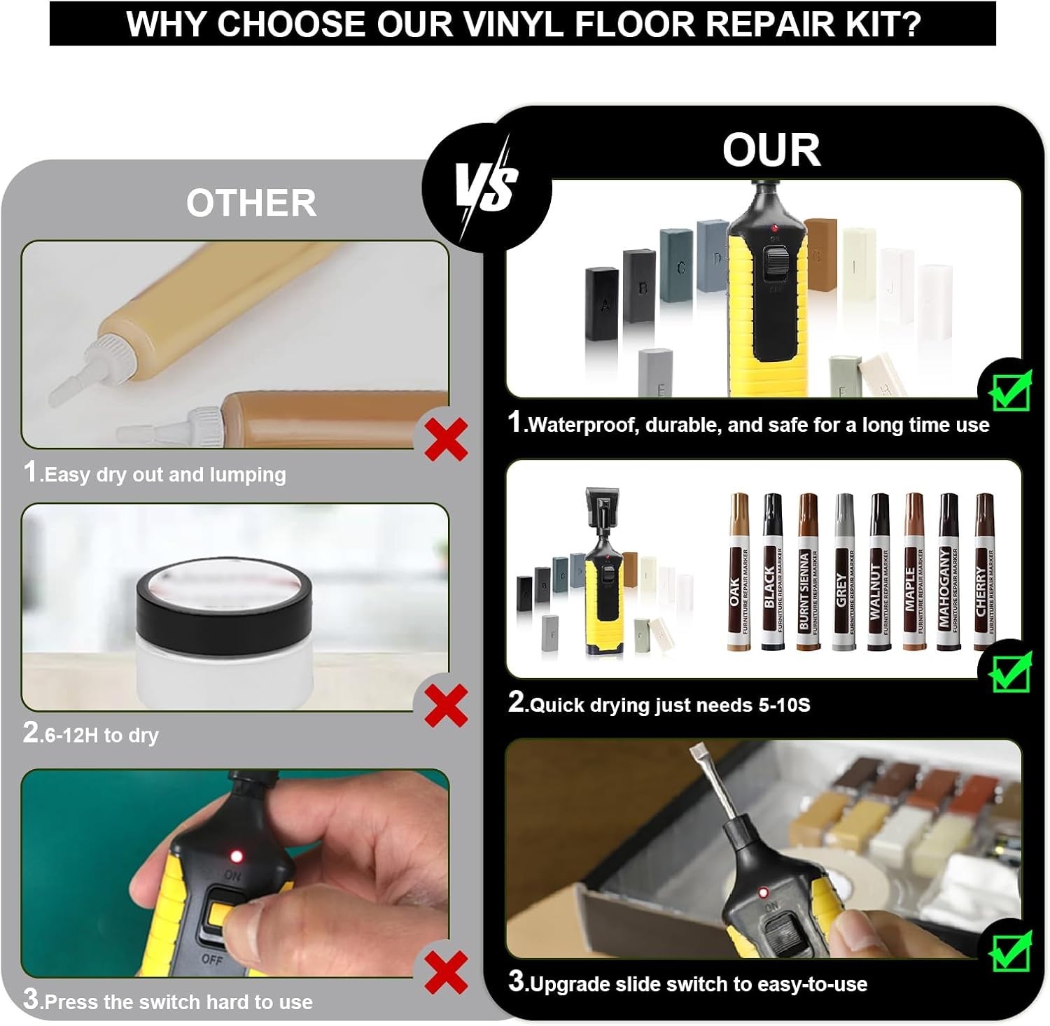 Hardwood Floor Repair Kit -11PCS Laminate Vinyl Floor Wax with 8PCS Wood Furn…